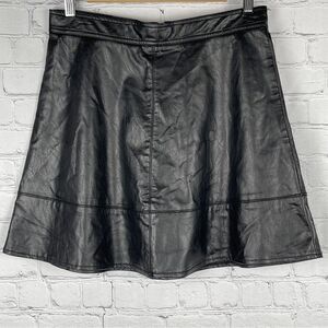 REWASH black faux vegan leather A-line mini skirt, size M